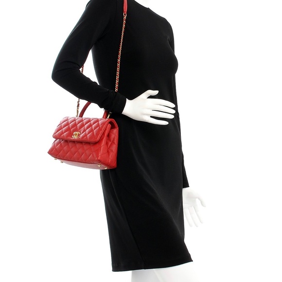 Chanel Caviar Red Mini Coco Handle Bag Lizard - Picture 12 of 12